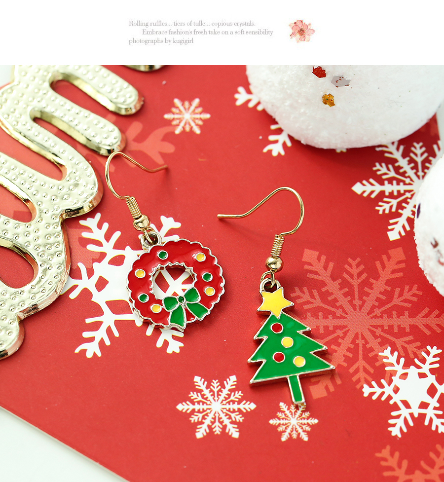 Fashion Wreath Alloy Oil Drop Christmas Star Earrings,Drop Earrings