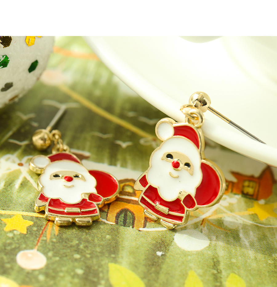 Fashion Red Alloy Drip Oil Santa Stud Earrings,Stud Earrings