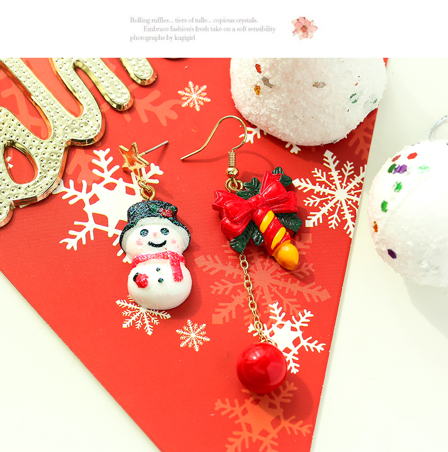 Fashion Bells Alloy Christmas Snowman Deer Head Bell Asymmetrical Earrings,Drop Earrings