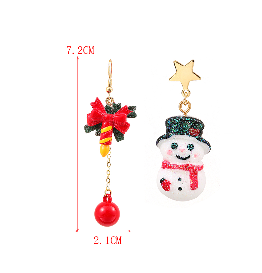 Fashion Snowman Alloy Christmas Snowman Deer Head Bell Asymmetrical Earrings,Drop Earrings