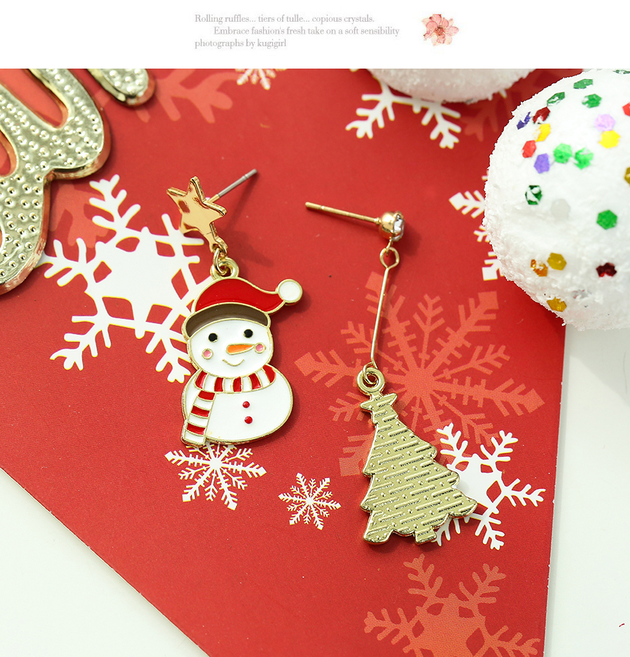 Fashion Snowman Alloy Dripping Christmas Tree Asymmetrical Earrings,Stud Earrings