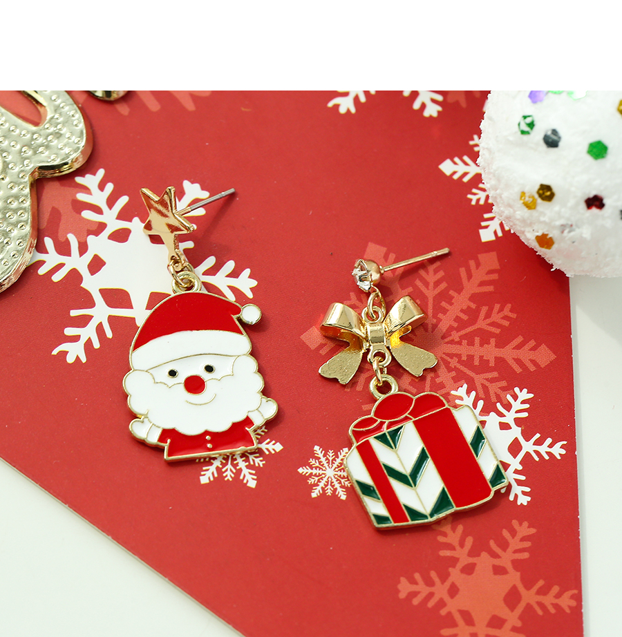 Fashion Red Alloy Drip Oil Santa Gift Box Earrings,Stud Earrings