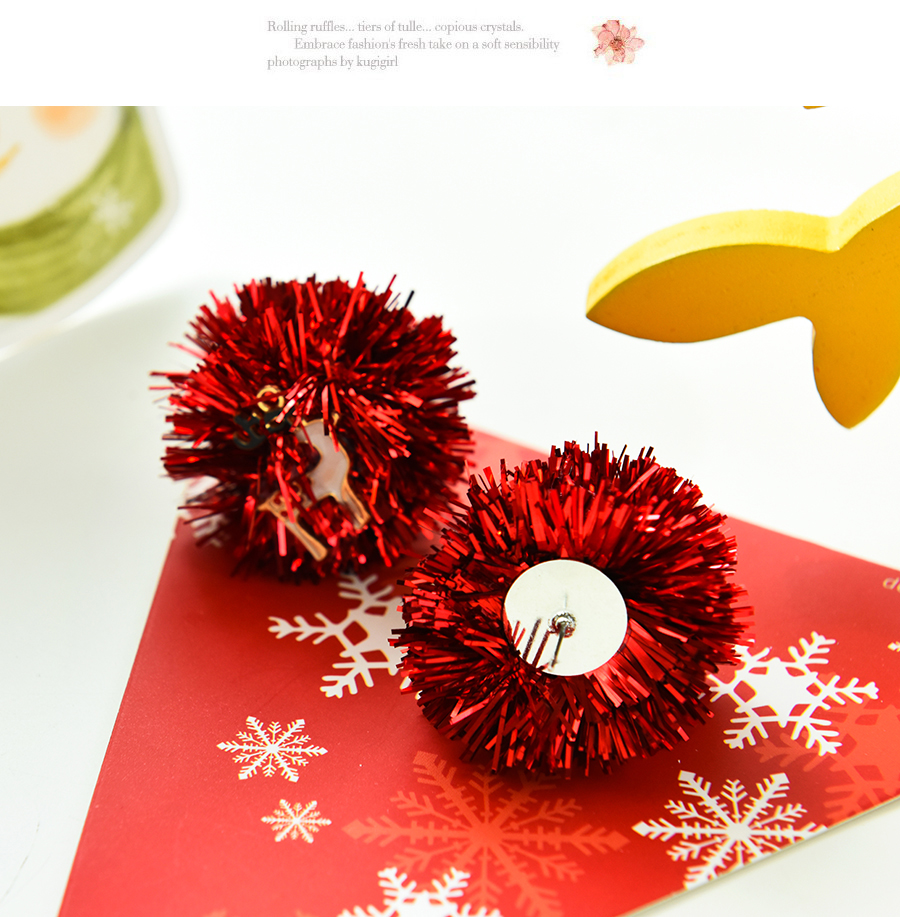 Fashion Deer Head + Bell Alloy Drop Oil Red Ribbon Christmas Asymmetrical Earrings,Stud Earrings