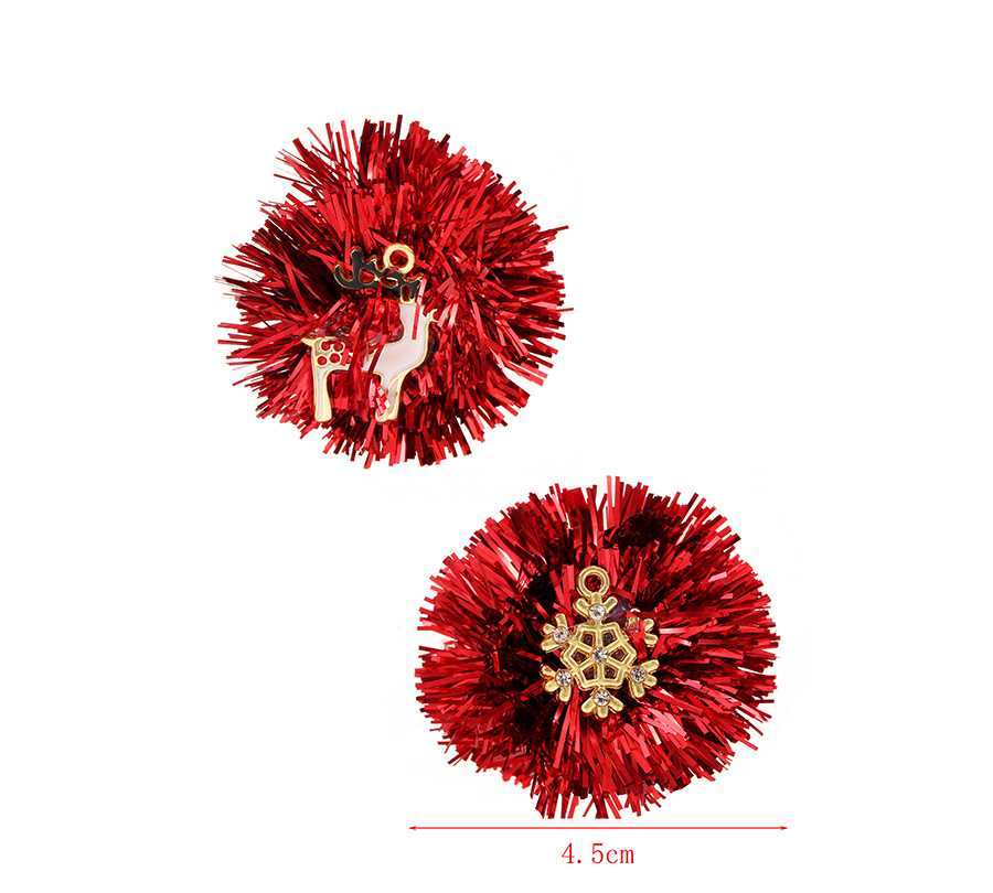 Fashion Deer + Snowflake Alloy Drop Oil Red Ribbon Christmas Asymmetrical Earrings,Stud Earrings