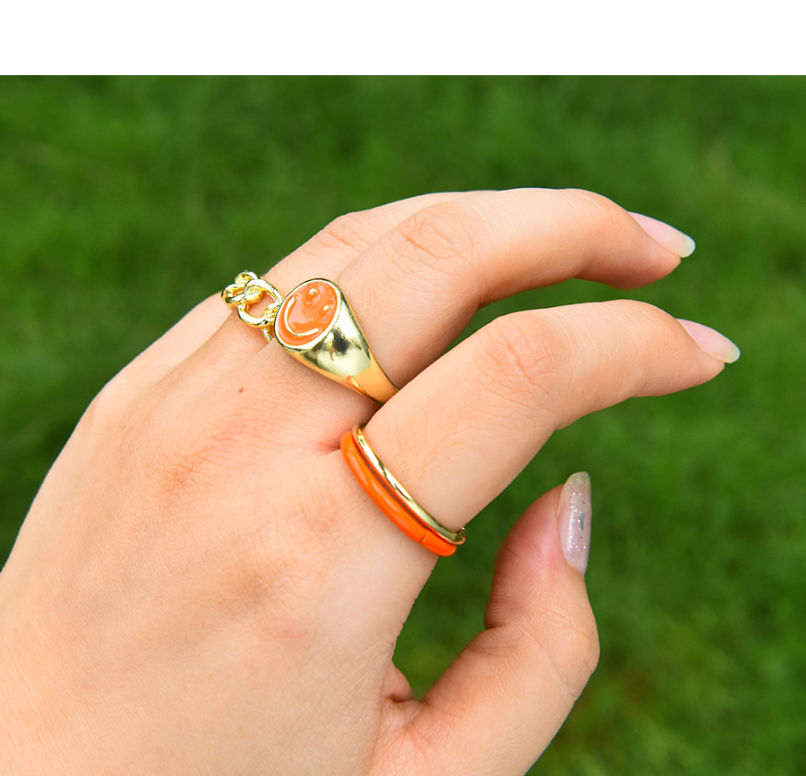 Fashion Orange Alloy Drip Oil Smiley Face Ring Set,Jewelry Sets