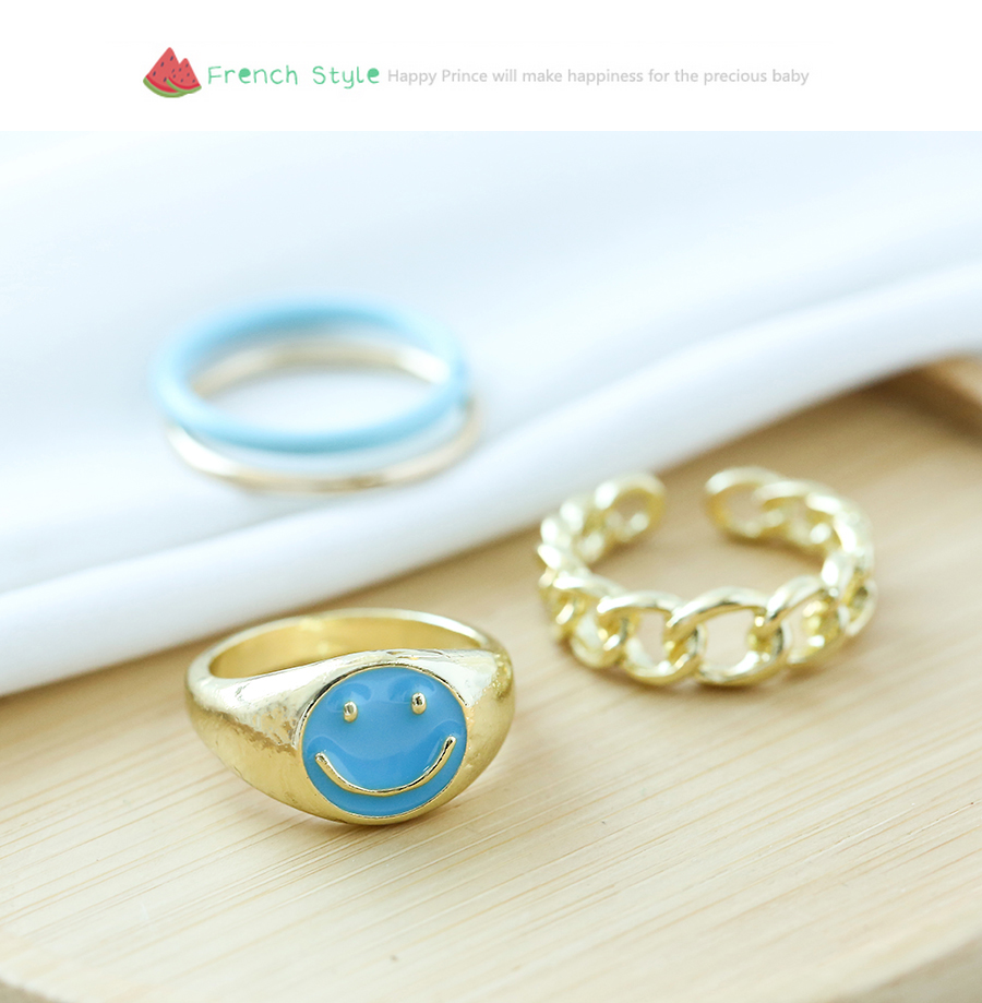 Fashion Blue Alloy Drip Oil Smiley Face Ring Set,Jewelry Sets