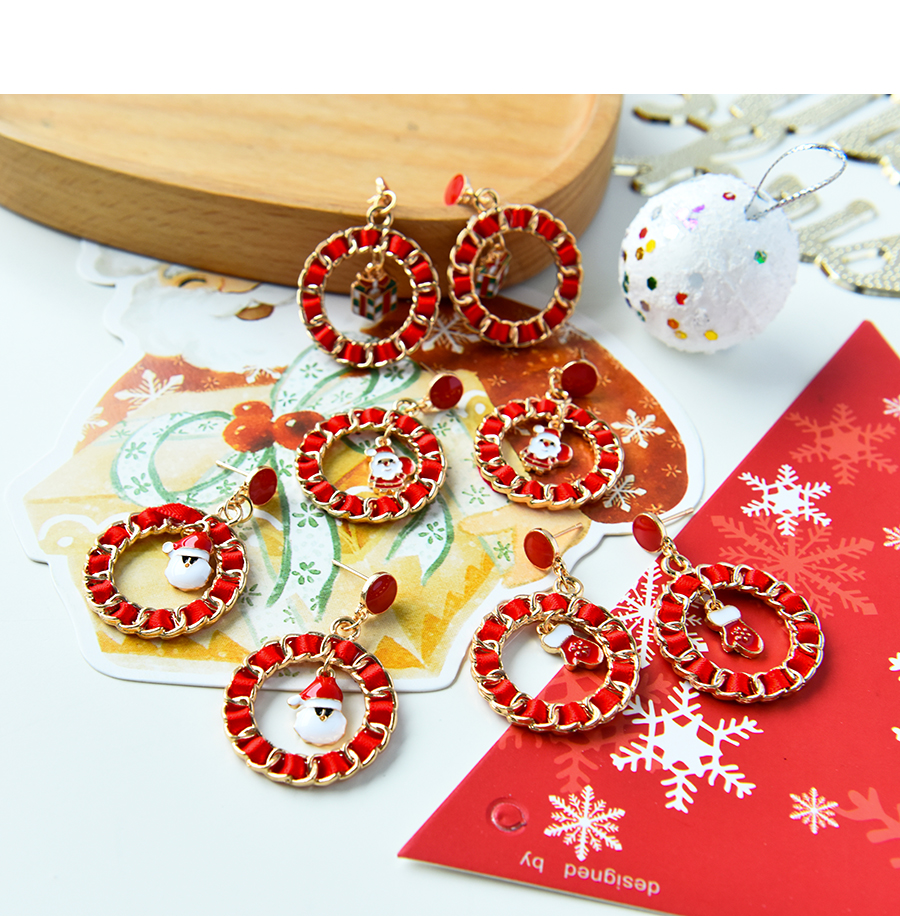 Fashion Christmas Hat Alloy Fabric Chain Braided Round Christmas Earrings,Stud Earrings