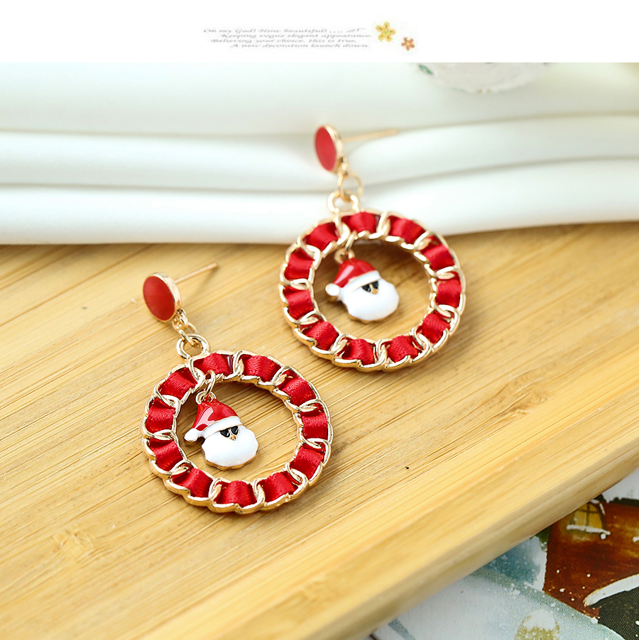 Fashion Christmas Hat Alloy Fabric Chain Braided Round Christmas Earrings,Stud Earrings