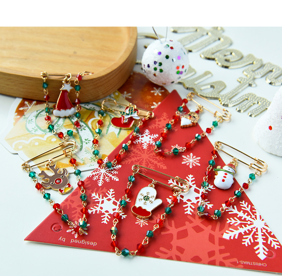 Fashion Santa Claus Alloy Christmas Deer Head Gloves Snowman Tassel Brooch,Korean Brooches