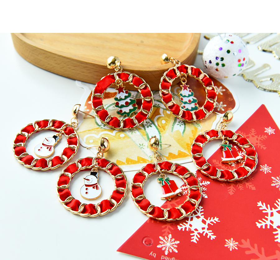 Fashion Snowman Christmas Fabric Chain Braided Bell Snowman Earrings,Stud Earrings