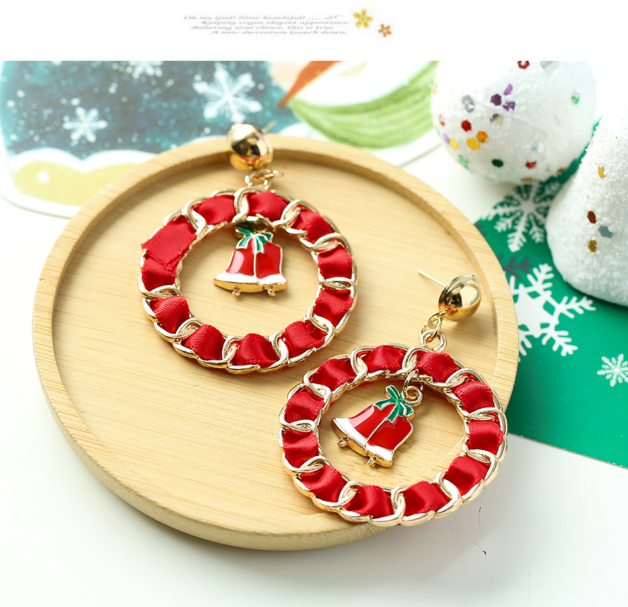 Fashion Christmas Tree Christmas Fabric Chain Braided Bell Snowman Earrings,Stud Earrings