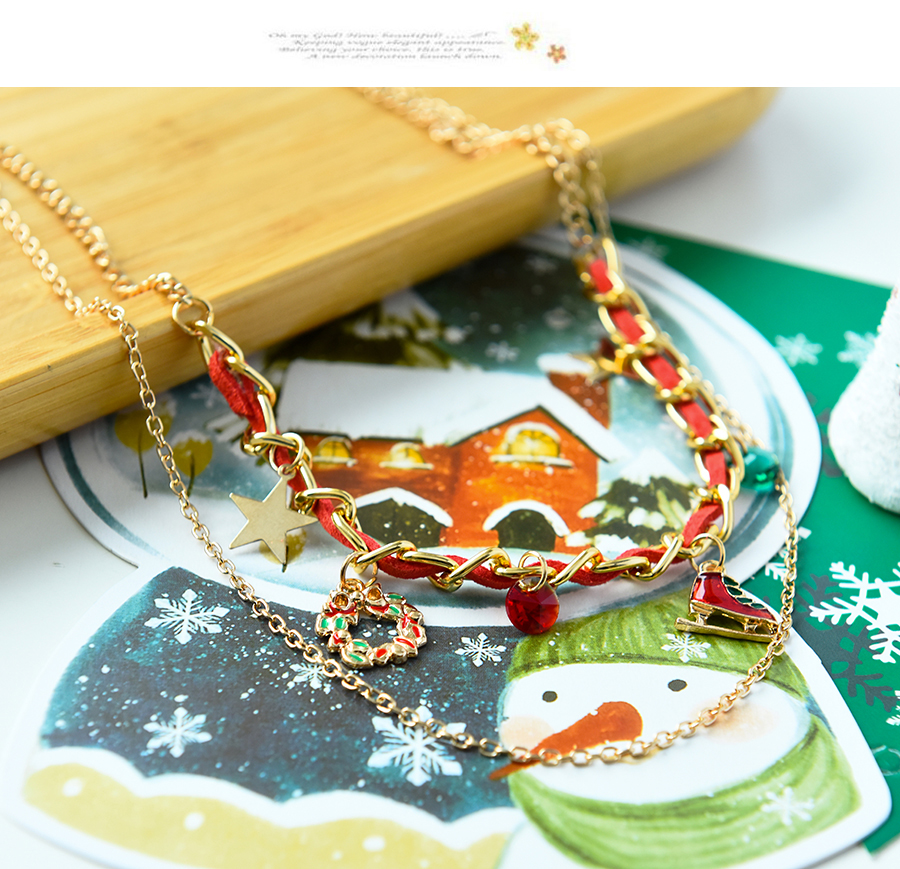 Fashion Skates Alloy Chain Fabric Woven Tassel Double Layer Necklace,Multi Strand Necklaces