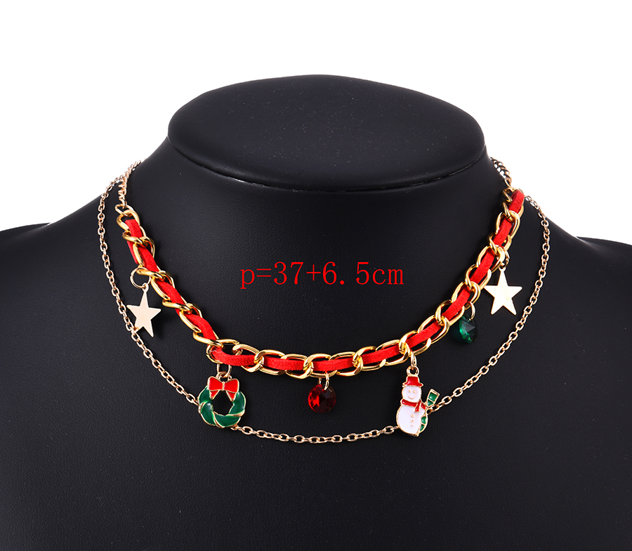 Fashion Wreath Alloy Chain Fabric Woven Tassel Double Layer Necklace,Multi Strand Necklaces