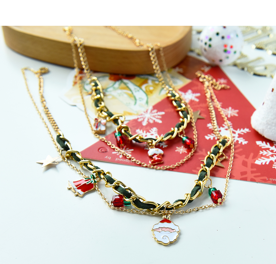 Fashion Bells Alloy Chain Fabric Woven Christmas Tassel Double Necklace,Multi Strand Necklaces