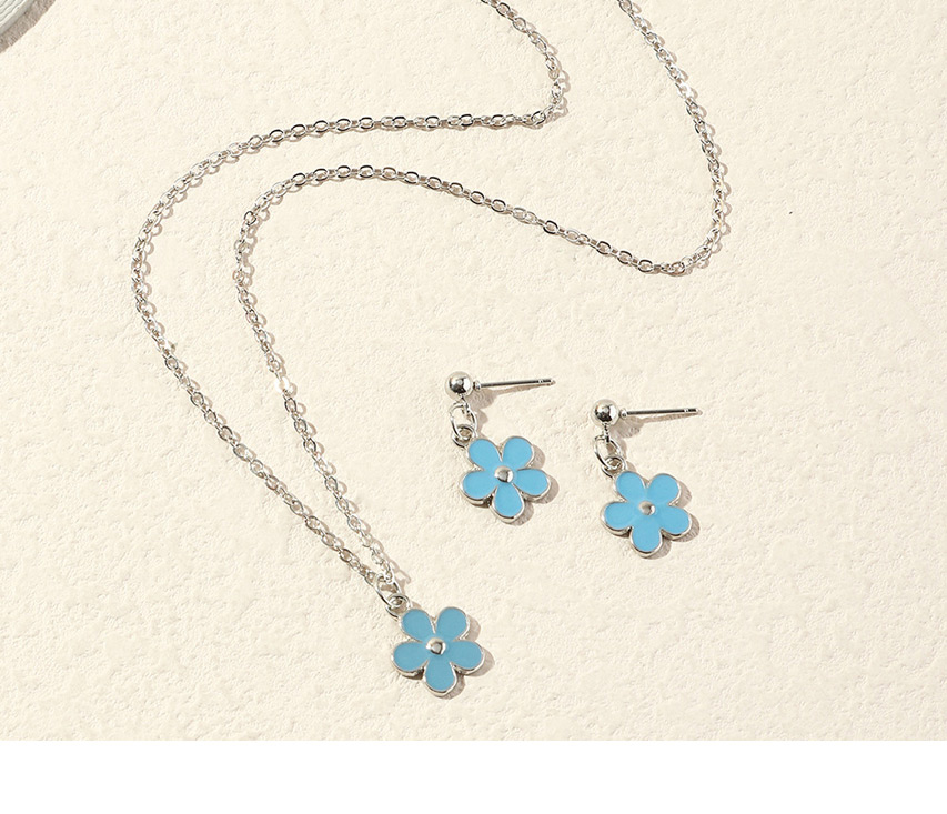 Fashion Sky Blue Dripping Flower Earrings And Necklace Set,Jewelry Sets