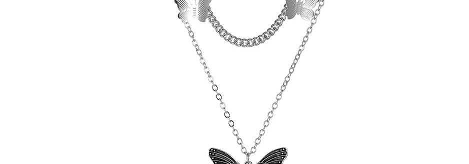 Fashion Silver Color Multi-layer Butterfly Pattern Necklace,Multi Strand Necklaces