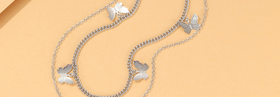 Fashion Silver Color Multi-layer Butterfly Pattern Necklace,Multi Strand Necklaces