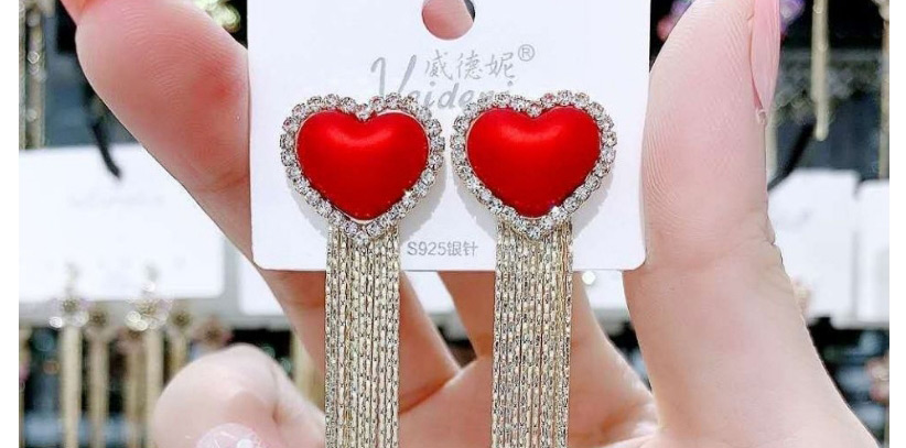 Fashion Gold Color Diamond Love Heart Tassel Earrings,Drop Earrings