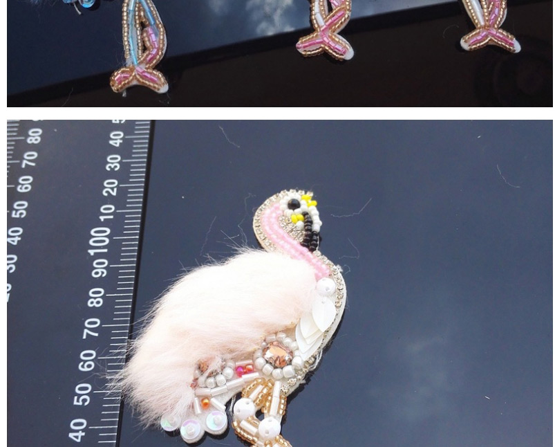 Fashion Pink Three-dimensional Flamingo Plush Beaded Cloth Sticker,Jewelry Packaging & Displays