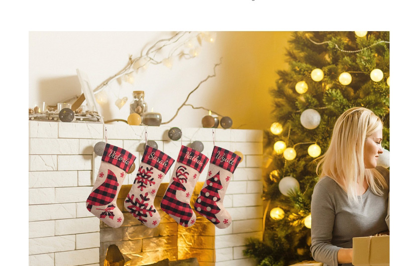 Fashion Christmas Tree Christmas Gingham Machine Embroidered Christmas Stockings,Fashion Socks