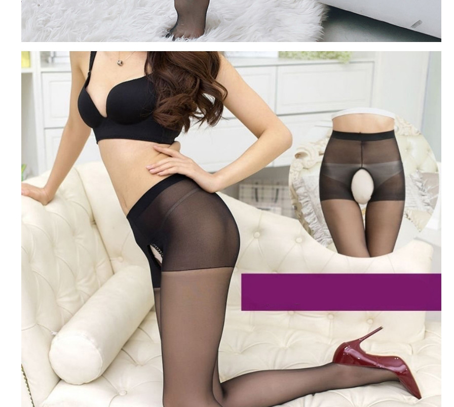 Fashion Pure Black-open Crotch Double-sided Open Crotch Seamless Letter Stockings,Fashion Stockings
