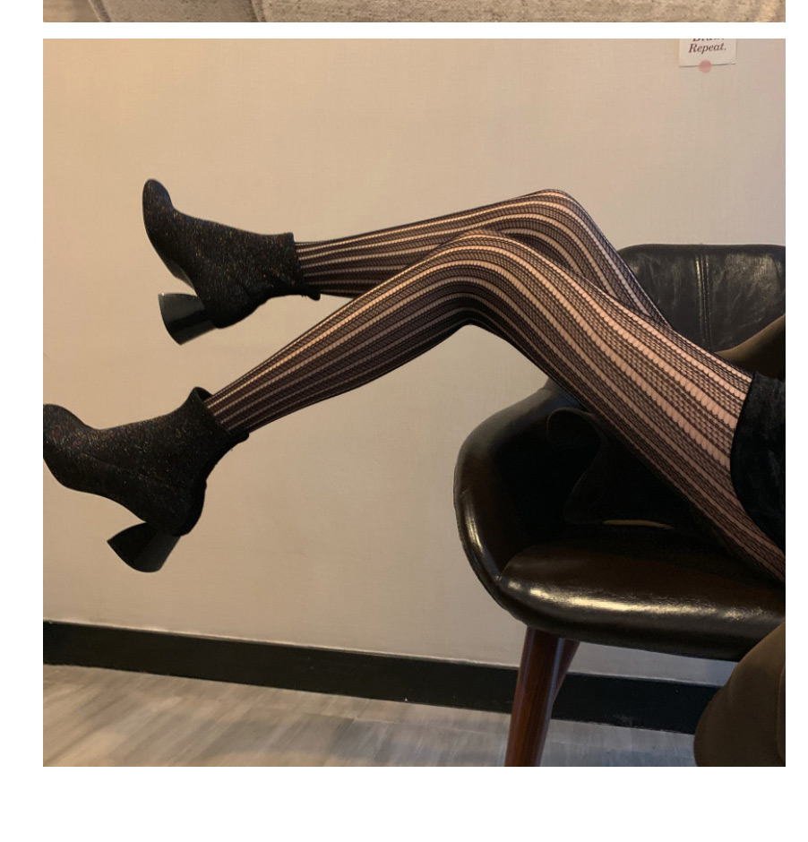 Fashion Vertical Bar-black Black Stockings With Ripped Mesh,Fashion Stockings