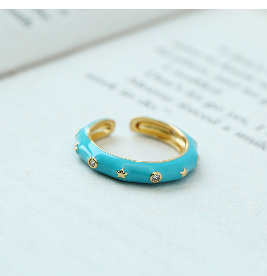 Fashion Yellow Copper Inlaid Zirconium Drop Oil Star Ring,Rings