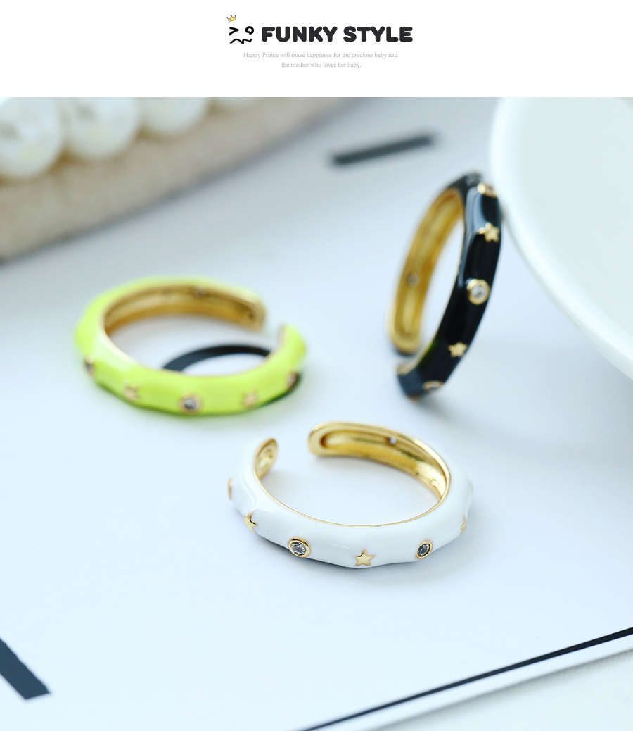 Fashion Yellow Copper Inlaid Zirconium Drop Oil Star Ring,Rings