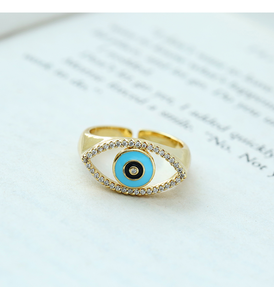 Fashion Blue Copper Inlaid Zirconium Drip Oil Eye Ring,Rings