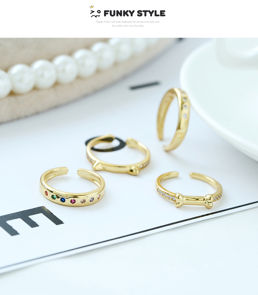 Fashion Gold Color Copper Inlaid Zircon Geometric Ring,Rings