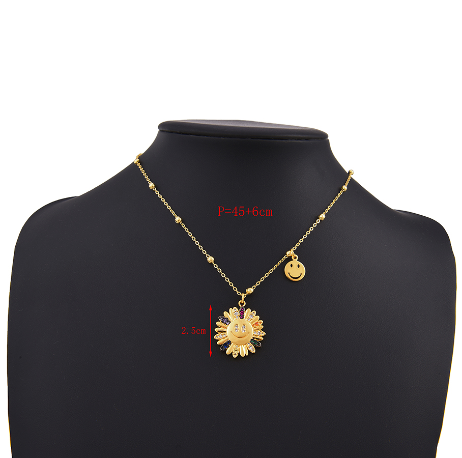 Fashion Gold Color Copper Inlaid Zirconium Sunflower Smiley Face Necklace,Necklaces
