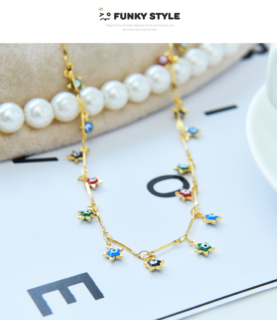 Fashion Color Copper Drop Oil Five-pointed Star Necklace,Necklaces
