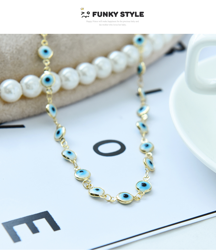 Fashion Blue Copper Drop Oil Round Eye Necklace,Necklaces