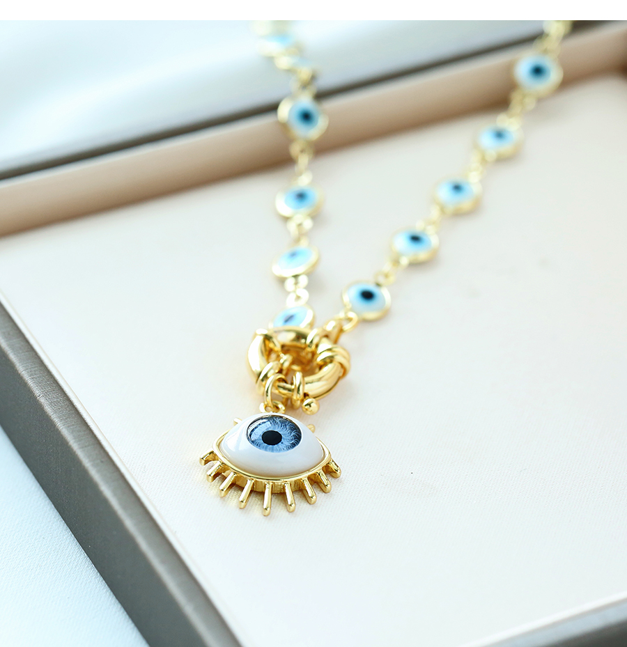 Fashion Blue Copper Drop Oil Round Buckle Eye Necklace,Necklaces