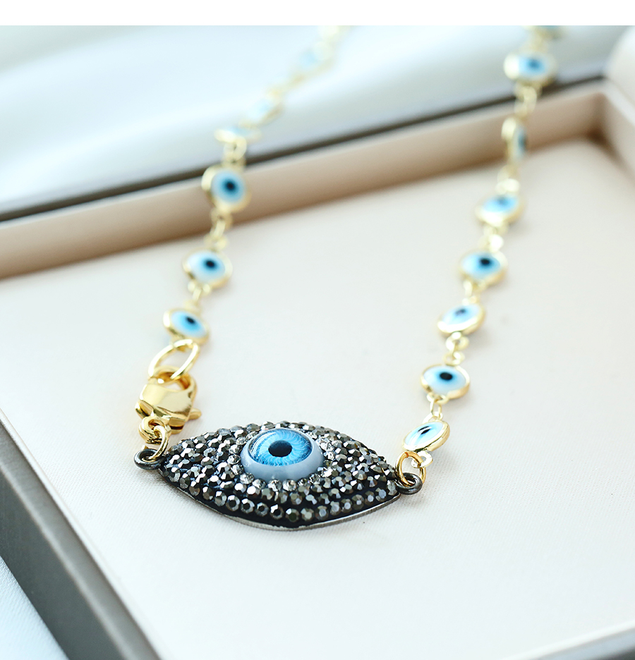 Fashion Blue Copper Inlaid Zirconium Oil Drop Eye Necklace,Necklaces