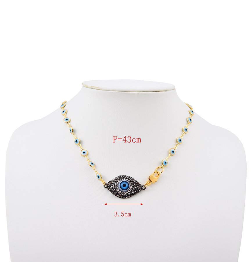Fashion Blue Copper Inlaid Zirconium Oil Drop Eye Necklace,Necklaces