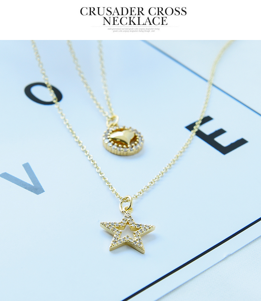 Fashion Gold Color Copper Inlaid Zirconium Five-pointed Star Necklace,Necklaces