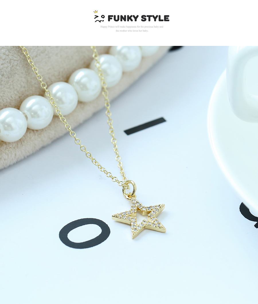 Fashion Gold Color Copper Inlaid Zirconium Five-pointed Star Necklace,Necklaces