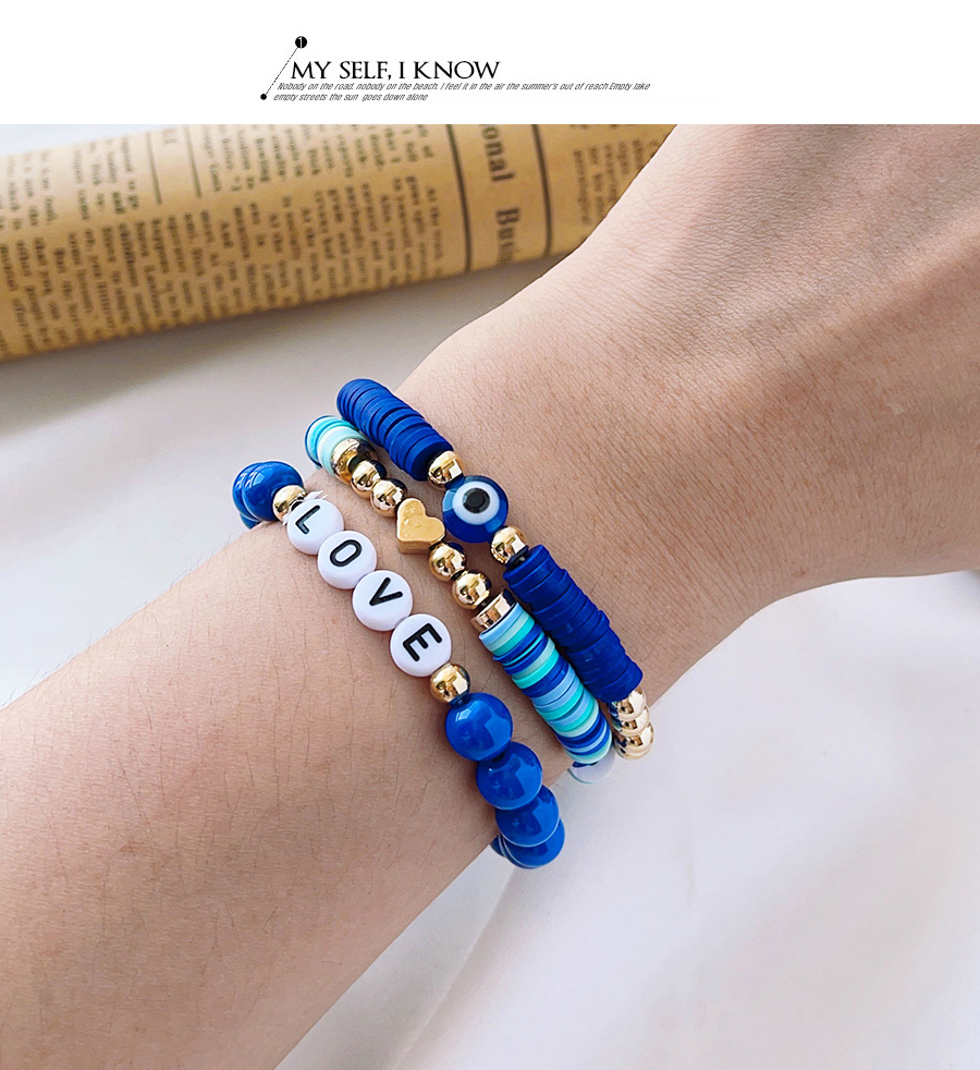 Fashion Blue Resin Clay Letter Bracelet Set,Jewelry Sets