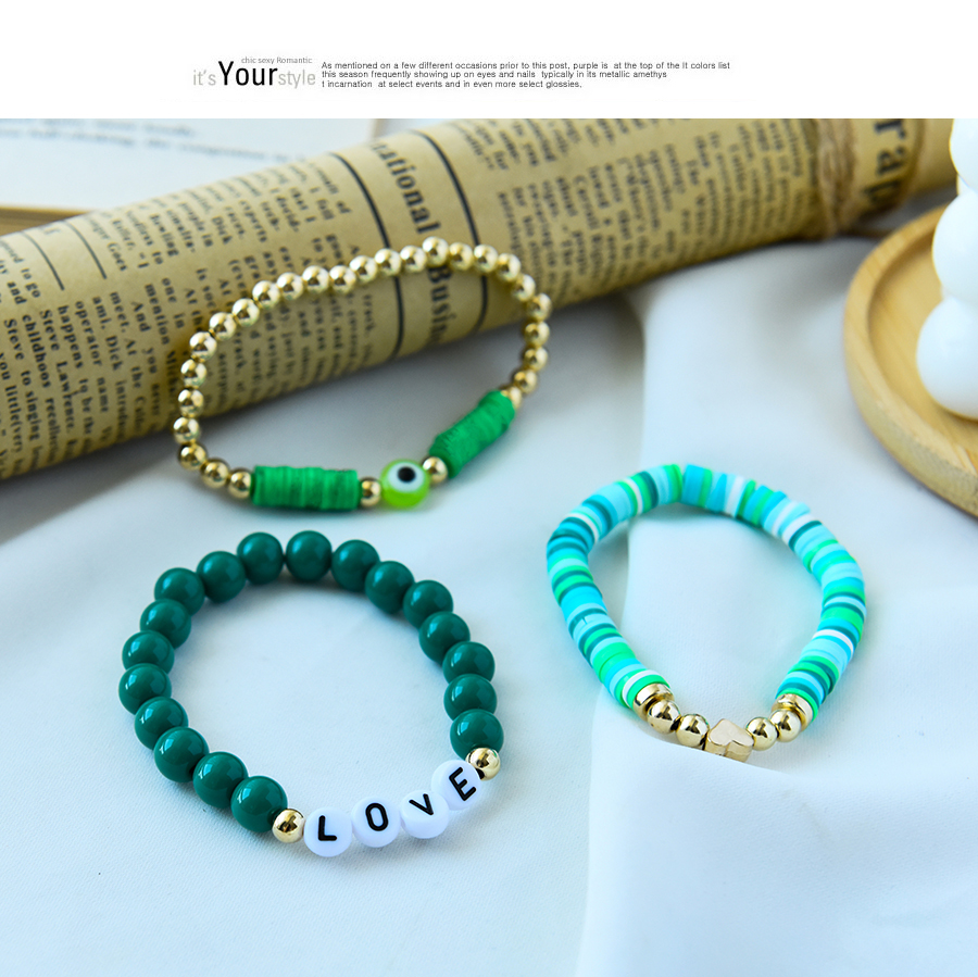 Fashion Green Resin Clay Letter Bracelet Set,Jewelry Sets