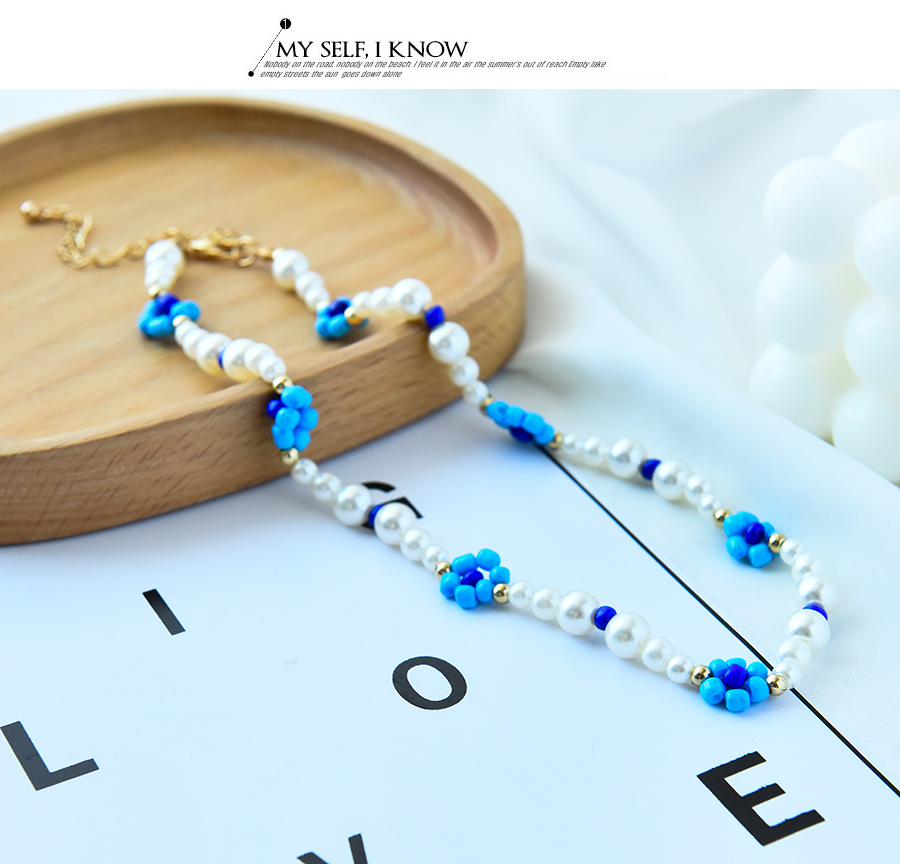 Fashion Blue Resin Pearl Flower Necklace,Pendants