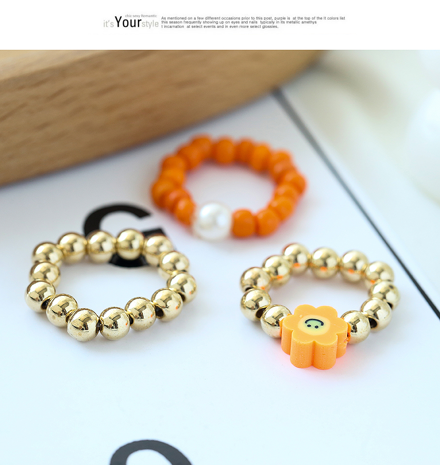Fashion Orange Resin Beaded Ring Set,Jewelry Sets