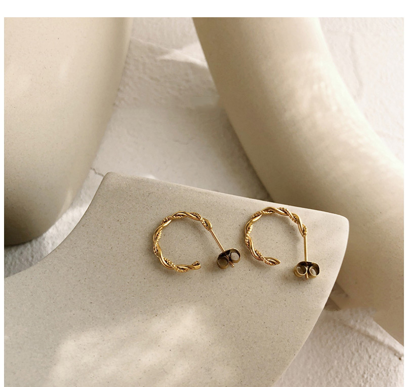 Fashion Gold Color Titanium Steel Twist C-shaped Earrings,Earrings