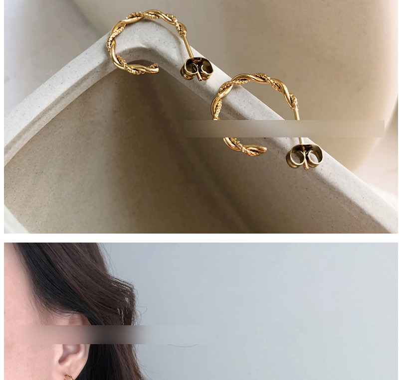 Fashion Gold Color Titanium Steel Twist C-shaped Earrings,Earrings
