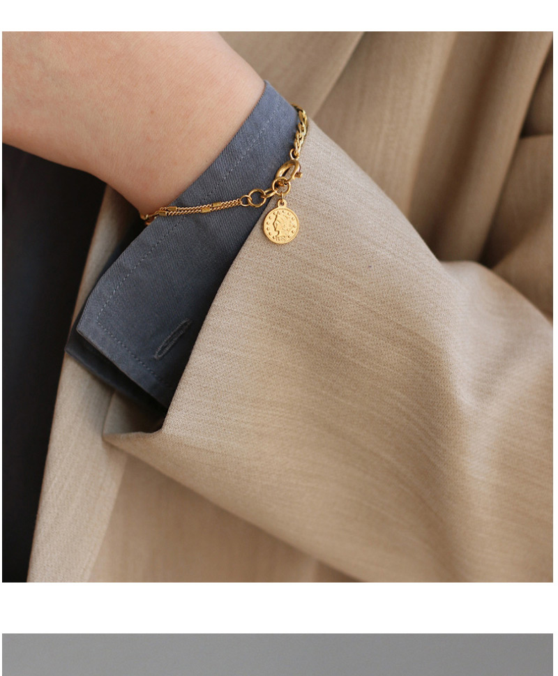 Fashion Gold Color Titanium Steel Round Brand Portrait Chain Bracelet,Bracelets