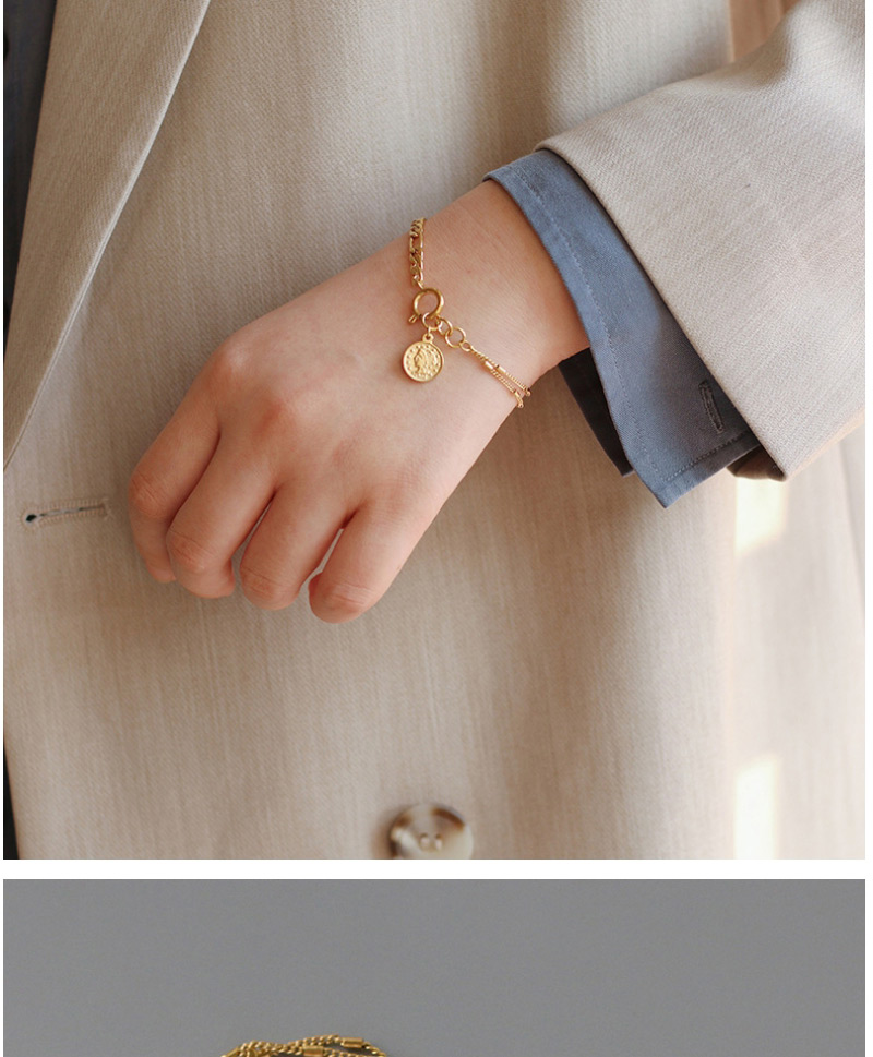 Fashion Gold Color Titanium Steel Round Brand Portrait Chain Bracelet,Bracelets