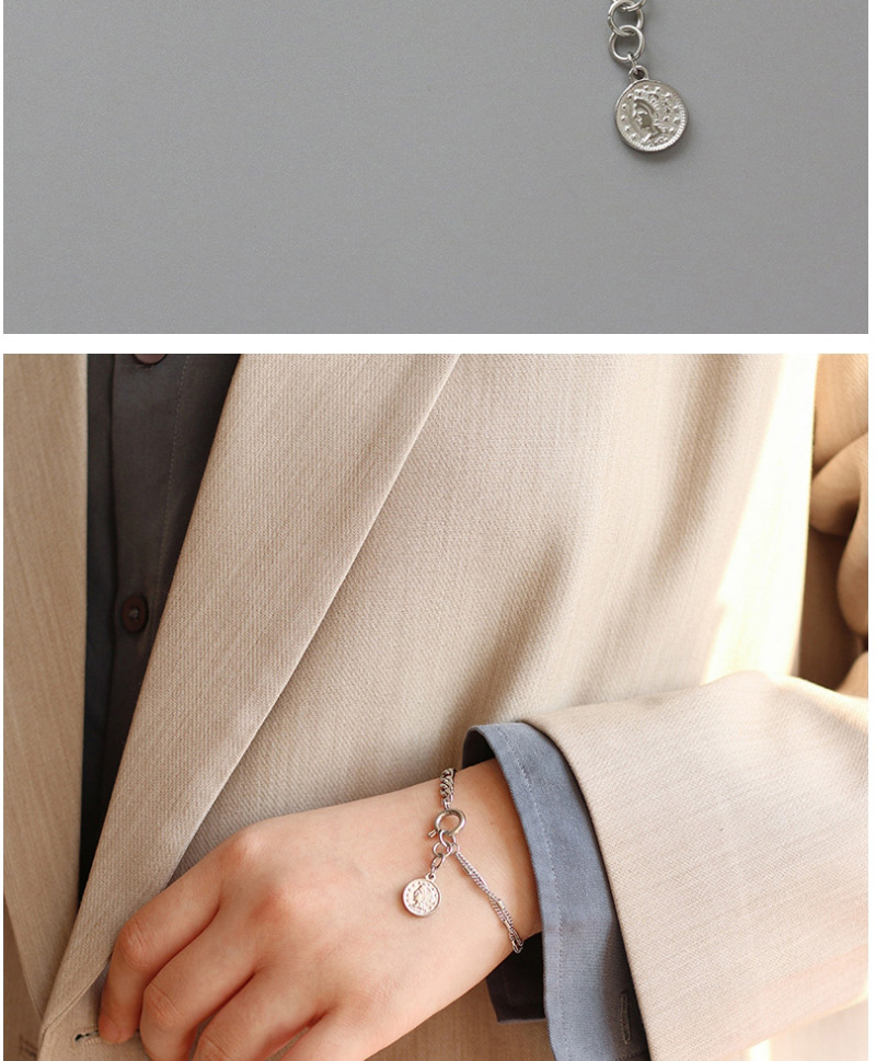 Fashion Silver Color Titanium Steel Round Brand Portrait Chain Bracelet,Bracelets