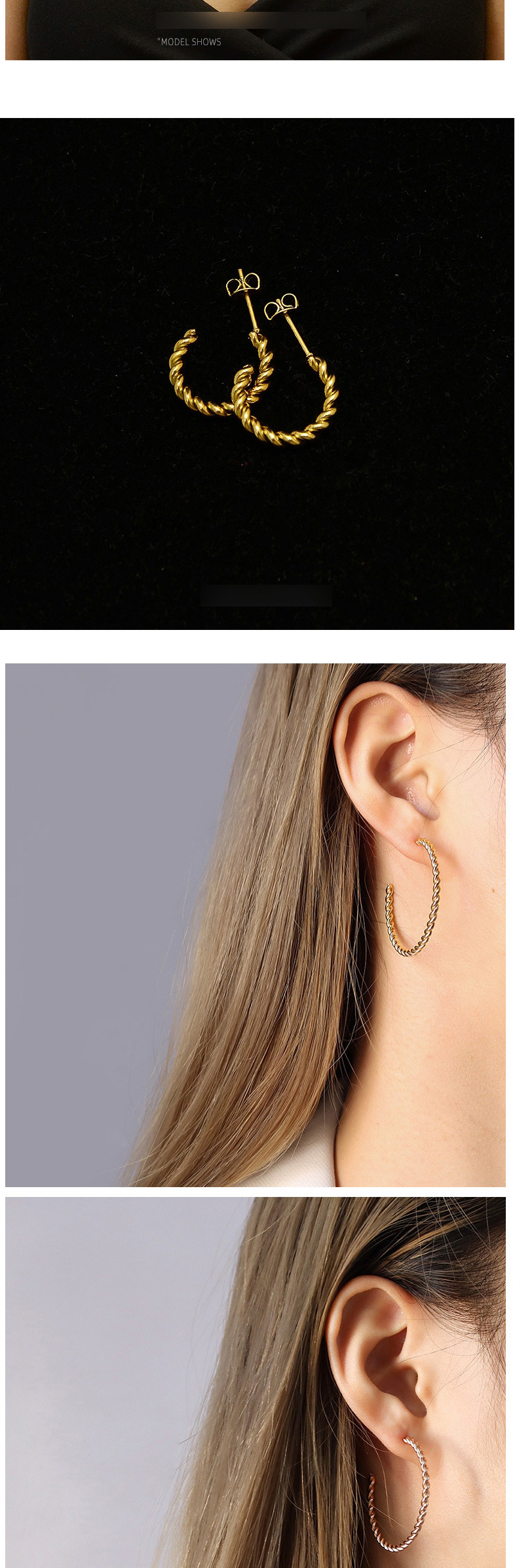Fashion Pair Of Large Steel Earrings Titanium Steel Twist C-shaped Earrings,Earrings
