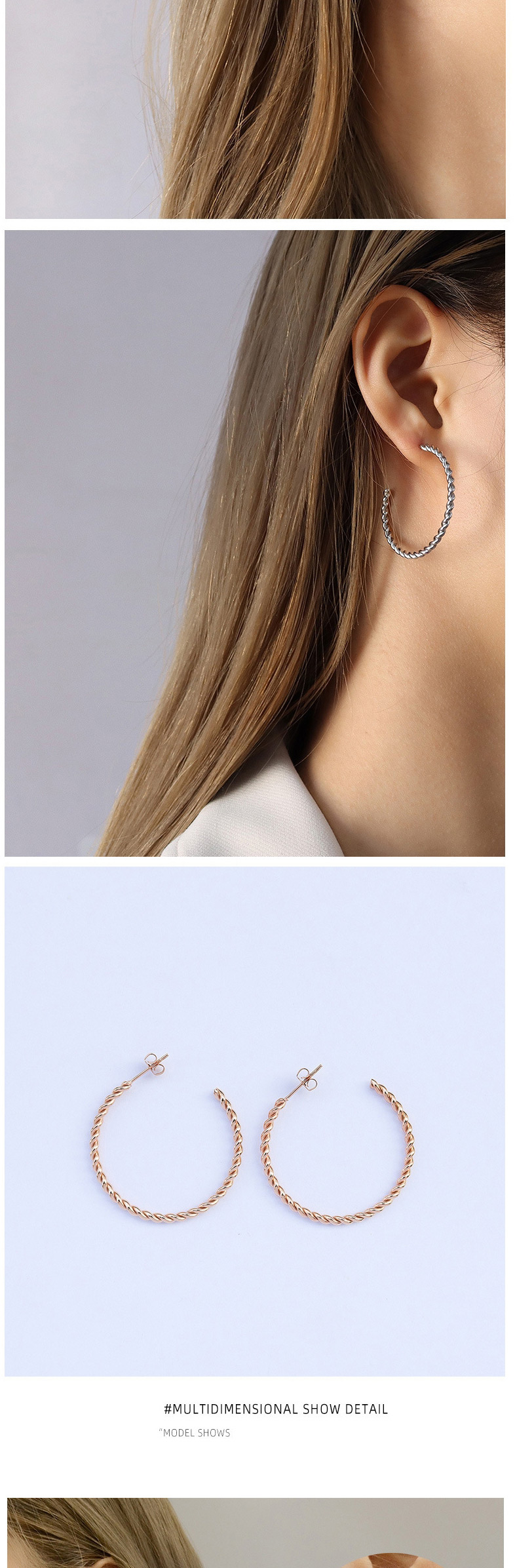 Fashion Pair Of Small Gold Color Earrings Titanium Steel Twist C-shaped Earrings,Earrings