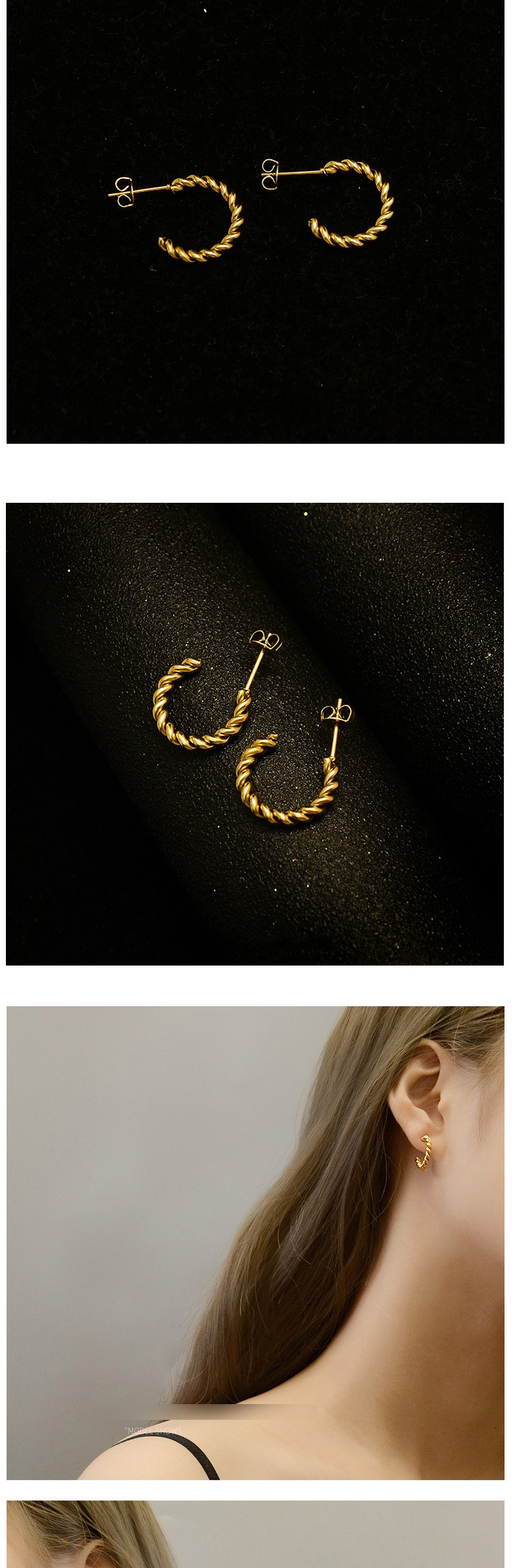 Fashion Pair Of Large Steel Earrings Titanium Steel Twist C-shaped Earrings,Earrings
